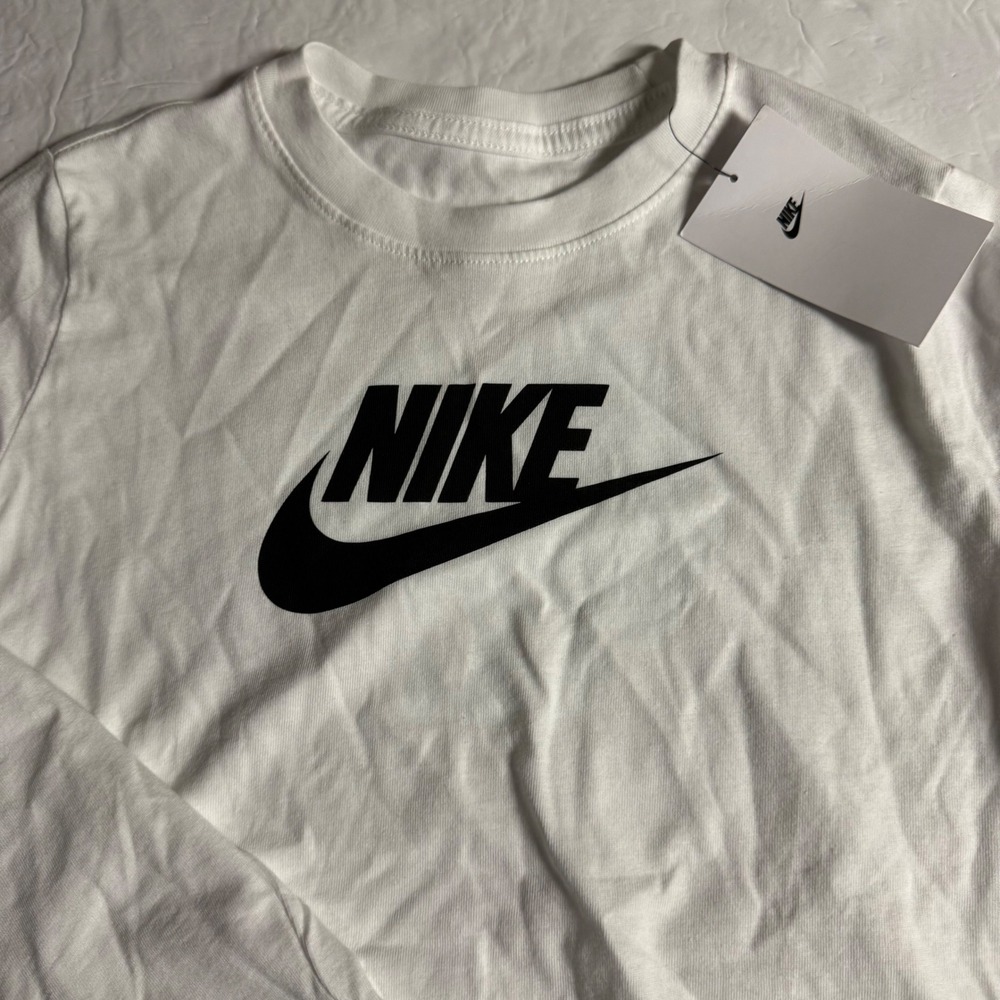 Nike Sportswear Girls Long Sleeve Futura Logo Tee White CZ1260-100 Size L